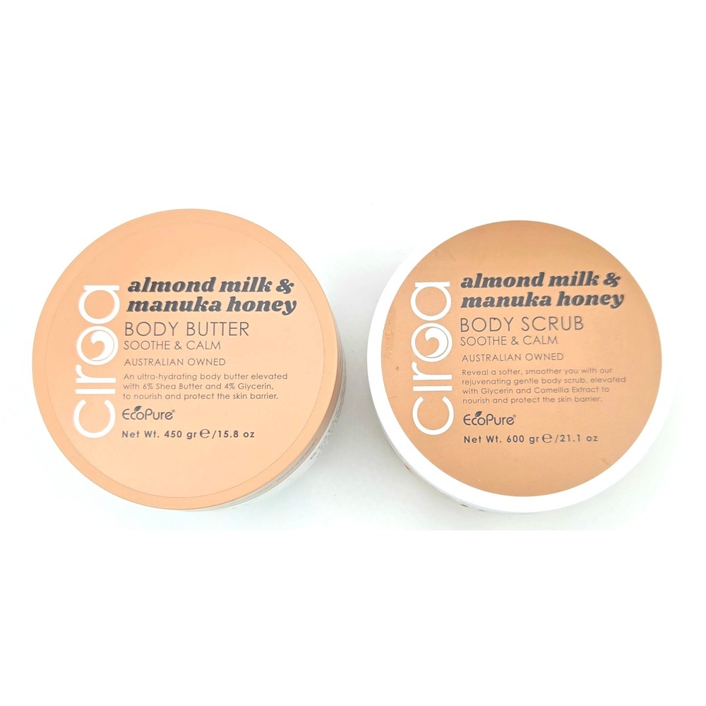 Ciroa Body Scrub & Butter Set Almond Milk Manuka Honey Soothe & Calm NEW